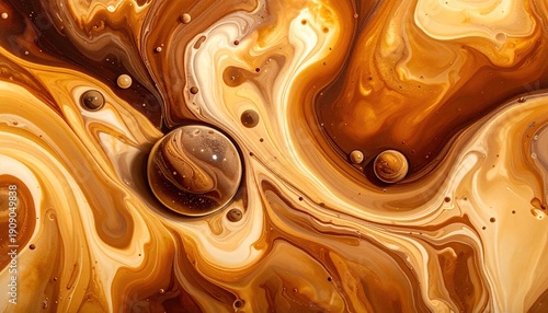 Swirling warm browns and creams with liquid droplets