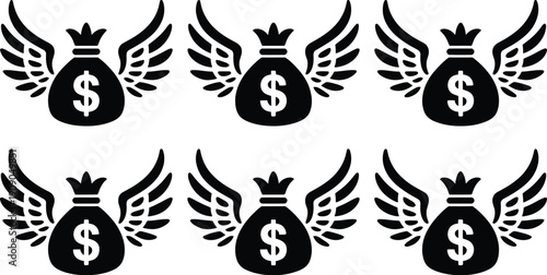 winged money bags each displaying a prominent dollar sign high-quality professional detailed modern elegant