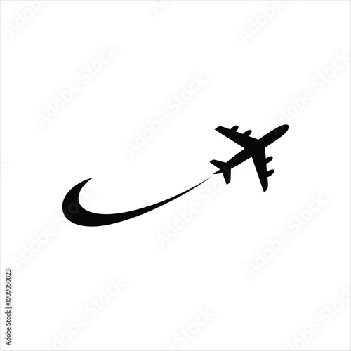 Flying airplane with dynamic swoosh trail silhouette icon