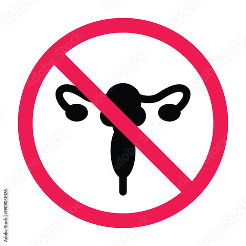 Forbidden sign with uterus icon, vector illustration