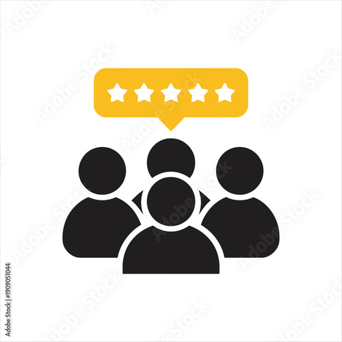 Public opinion and customer review group with five star rating