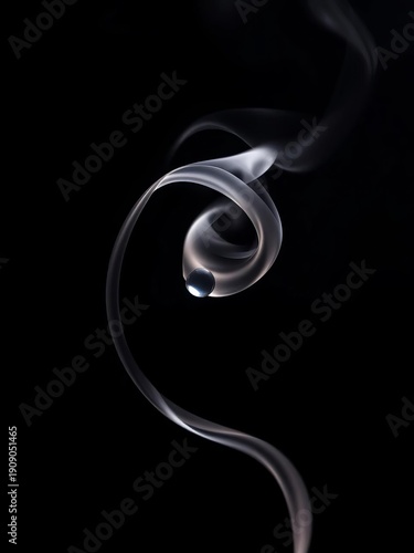 Whispering smoke tendril curls around a single dewdrop, capturing moonlight ,  ambiance,  mysterious