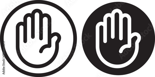 Raised hand icon symbolizing stop or interaction. Stop hand icon. Raised hand icon for templates, web design and infographics. EPS10
