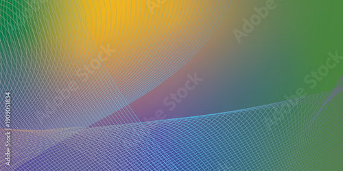 Green and  yeallow light coral abstract shape grainy gradient background on black backdrop with noisy texture for wide banner poster and header design