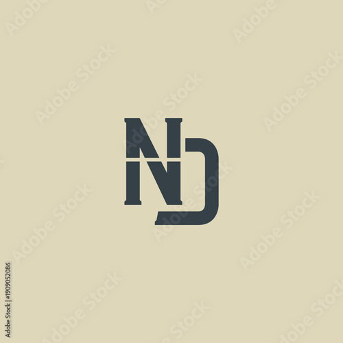 ND Abstract Initial Logo. Clean, high-contrast typography suitable for branding, identity, and corporate design. Ideal for logos, signage, and minimalist graphic projects.