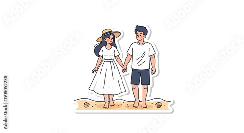 Couple Holding Hands on a Sandy Beach Enjoying a Romantic Summer Vacation Together
