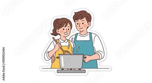 Couple cooking together at home enjoying preparing a meal in the kitchen