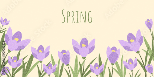 Modern Spring card with Crocus flowers textures for banner, cover, poster Womens Day, Mothers Day, birthday, Easter. Vector Illustration Floral design template Crocuses.