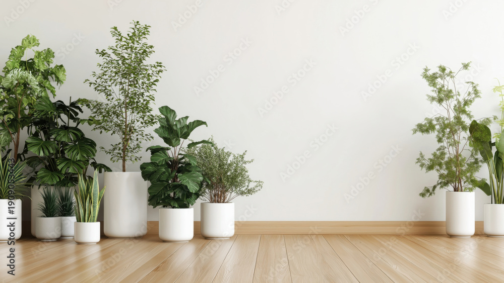 Fototapeta premium Bright indoor space filled with diverse green plants, created AI