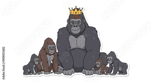 Majestic King Gorilla Leading His Family In A Peaceful Jungle Scene