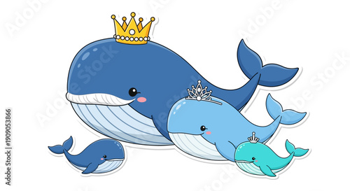 A Royal Family of Whales A Majestic Cetacean Mother and Her Calves