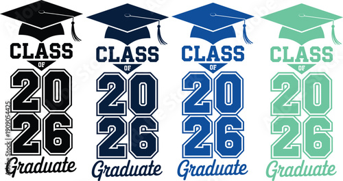 Vertical Class of 2026 Graduate Emblem Set in Multiple Colors Featuring Collegiate Numbers and Mortarboard Cap for Academic Achievement Design