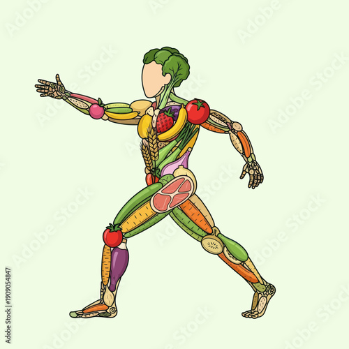 Human Anatomy Diagram in Action Pose.