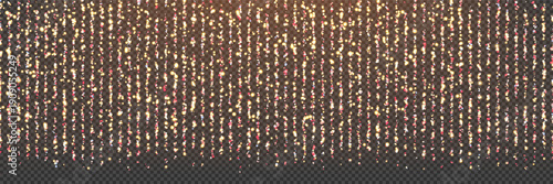 Multicolor sparkling star shower or rain abstract vector bg. Twinkle lamettas with strass pattern and glowing effect. Luxury metallic sequin curtain. Falling shining particles on dark