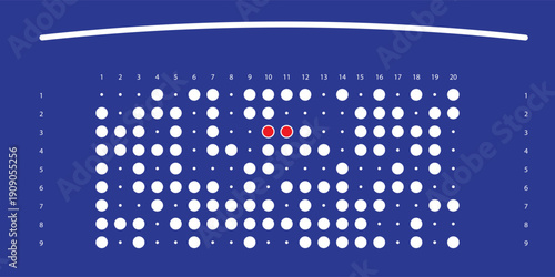 Cinema seat map for online booking with selected, free and occupied places and screen arrangement on blue bg. Simple vector scheme. Illustration for movie ticket reservation