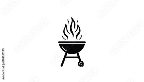 Barbecue grill with flames in a simple black and white design  