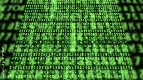 Data stream digital numeric display in motion graphics