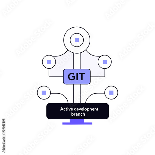Diagram of git active development branch on transparent background