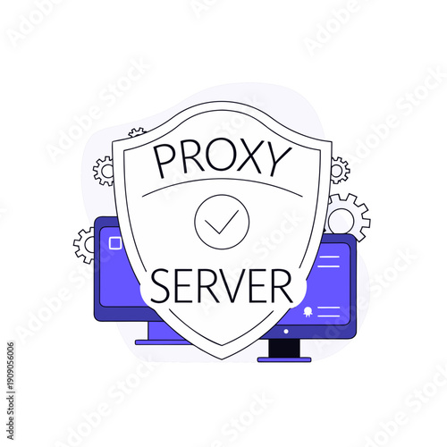 Proxy server shield with computer devices on transparent background