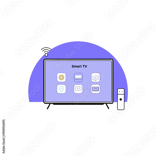 Illustration of a smart tv with remote app on transparent background