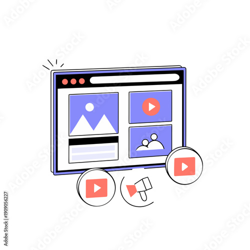 Website interface with multimedia content on transparent background