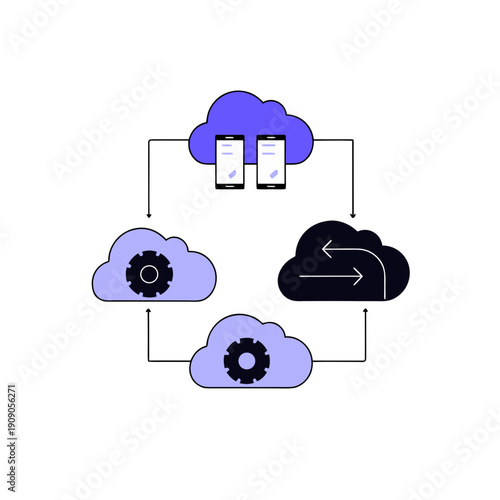 Cloud computing network with two phones up on transparent background