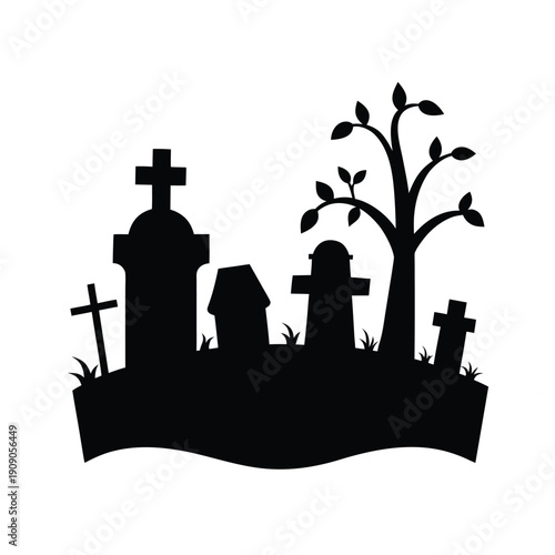 Haunted Graveyard with Crooked Tombstones and Full Moon Sky