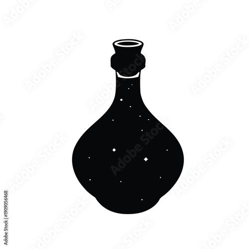Magical Glowing Potion Bottle with Bubbles and Swirls, Fantasy Elixir
