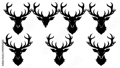 Head of deer  black silhouette vector set,deer   head icon set