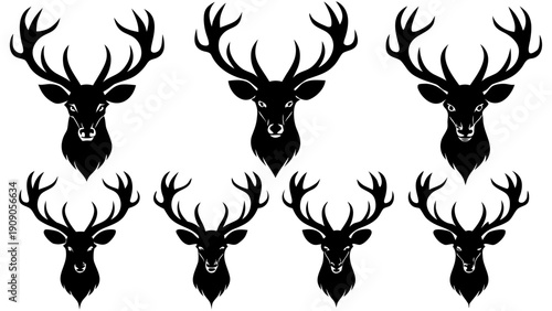 Head of deer  black silhouette vector set,deer   head icon set