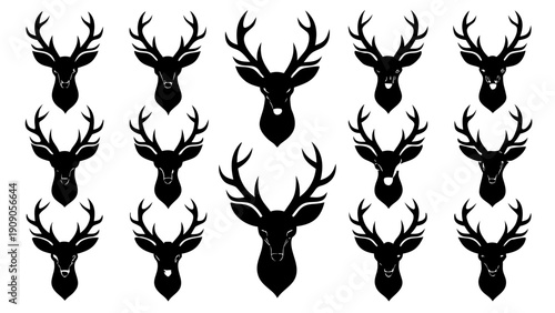 Head of deer  black silhouette vector set,deer   head icon set