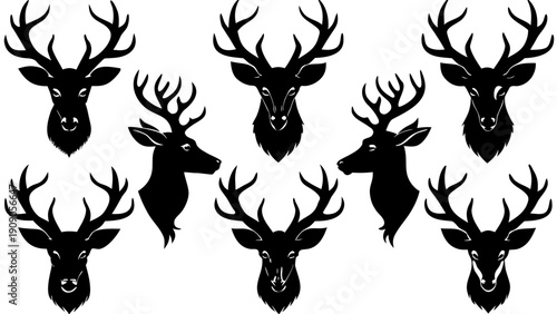 Head of deer  black silhouette vector set,deer   head icon set