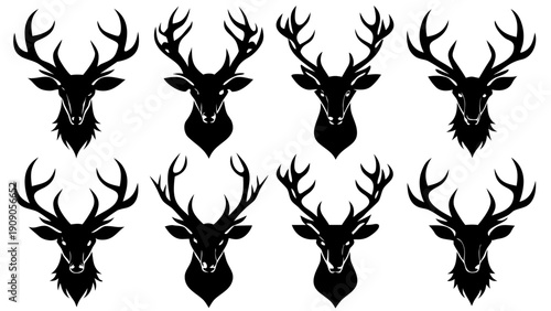 Head of deer  black silhouette vector set,deer   head icon set