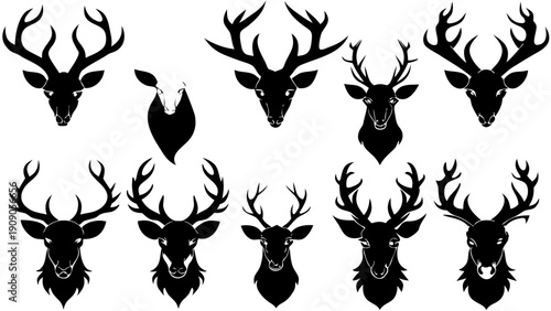 Head of deer  black silhouette vector set,deer   head icon set