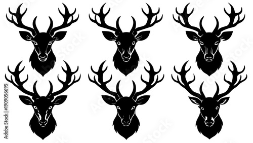 Head of deer  black silhouette vector set,deer   head icon set