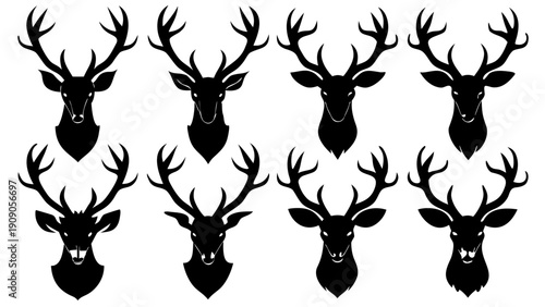 Head of deer  black silhouette vector set,deer   head icon set