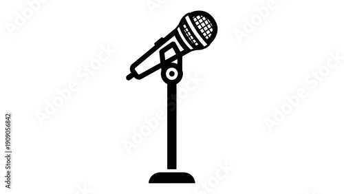 Black Microphone on Stand Closeup.