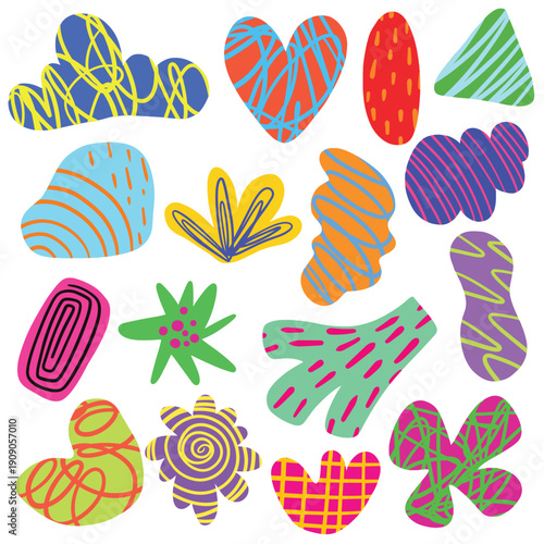 Colorful Abstract Shapes Set – Modern Decorative Doodle Elements Illustration