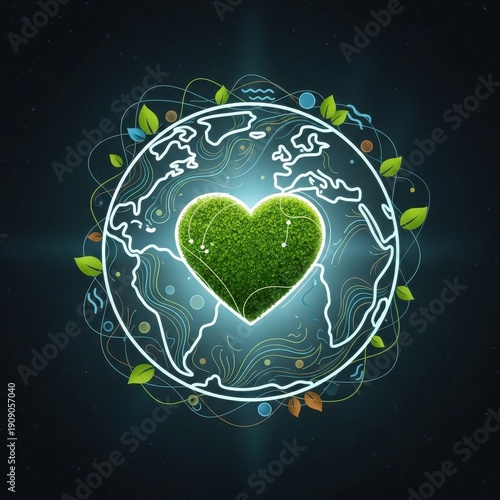 Heart-Shaped Green Plant on Earth Illustration for Eco-Conscious Concepts