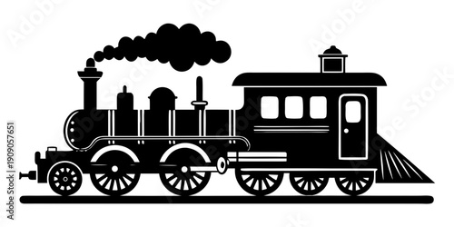 Vintage steam Train   black silhouette vector, steam Train  vector icon