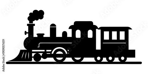 Vintage steam Train   black silhouette vector, steam Train  vector icon