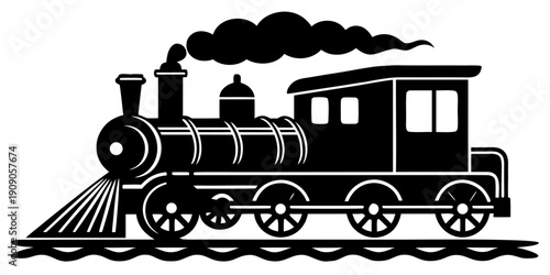 Vintage steam Train   black silhouette vector, steam Train  vector icon
