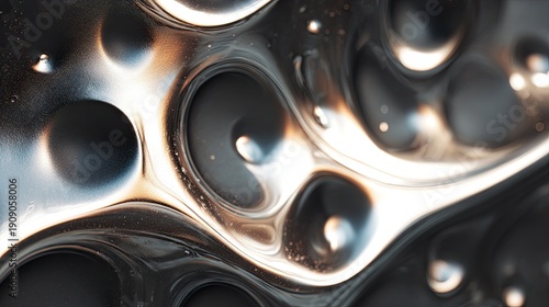 Shiny Chrome Fluid Surface with Neon Light Technology Background