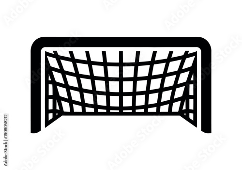 A black soccer goal icon on a white background for sports design