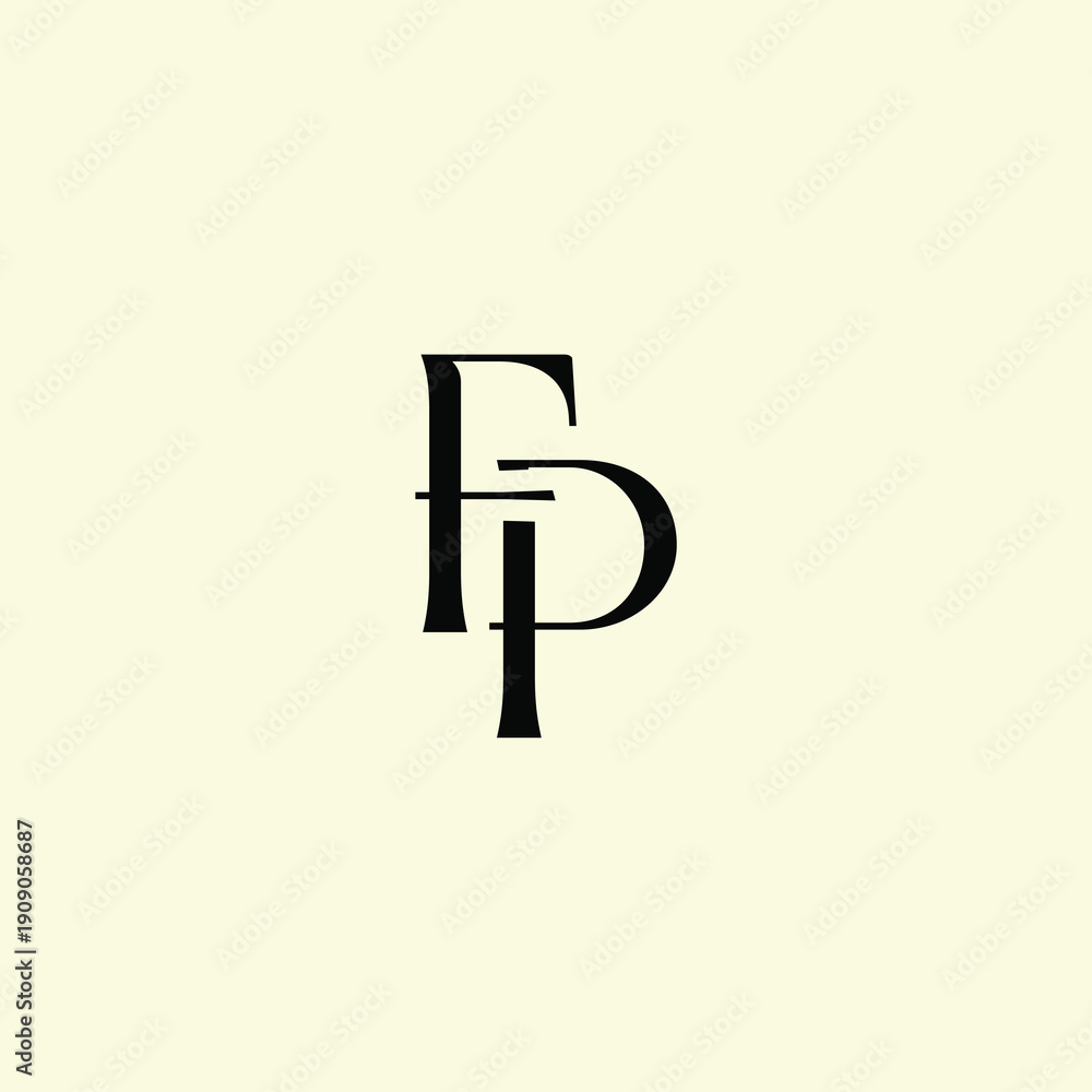 Obraz premium Elegant Intertwined F and P logo design. FP monogram. Modern, sophisticated branding symbol suitable for luxury fashion, design studios, and editorial logos.