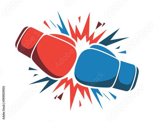 A pair of boxing gloves colliding in a burst of energy and motion