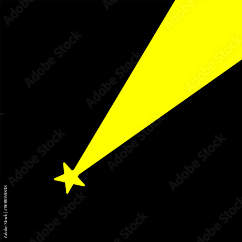 A striking illustration of a radiant yellow star casting a wide beam of light across a dark background. Ideal for inspirational, cosmic, or decorative themes.