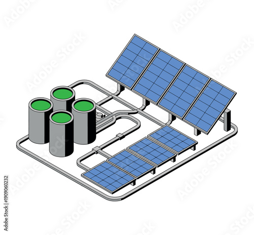 A solar panel system with cylindrical tanks for sustainable energy storage
