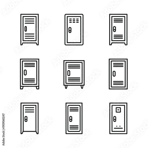 A collection of simple line drawings of various school lockers