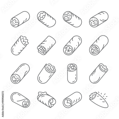 A collection of various sushi rolls on a white background